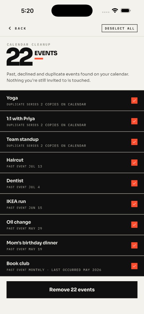 Calendar cleanup